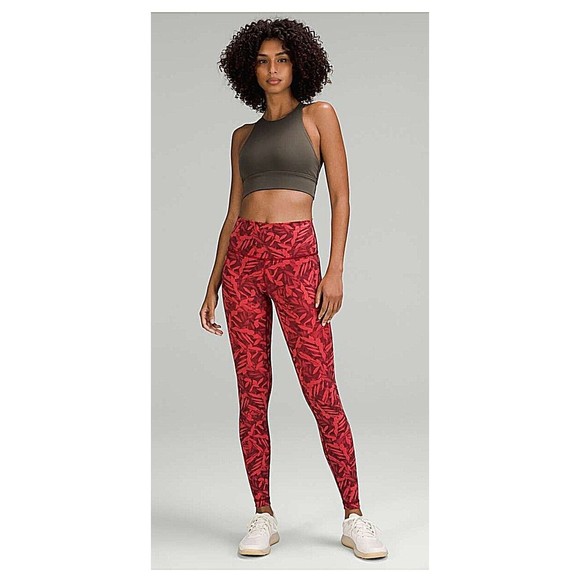 NWT Lululemon Sz4 Spray Leaf Fireside Red Wunder Under HR Tight 25in - Picture 2 of 10